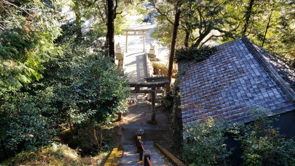 拝殿から見下ろした石段と鳥居